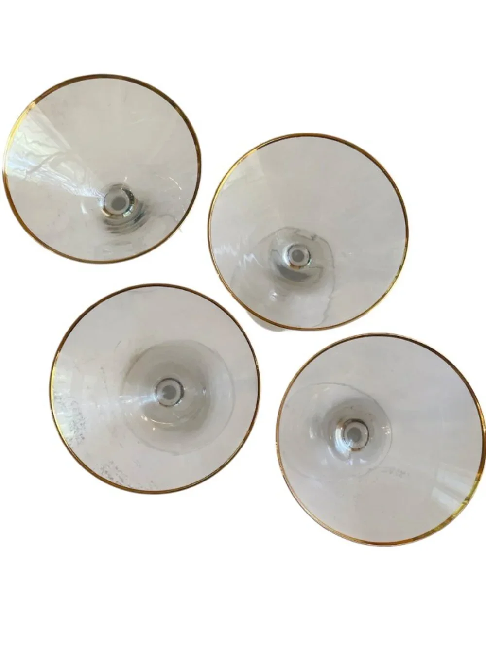 Vintage Mid Century Gold Rimmed Martini Cocktail Glass Set of 4 - 7.25